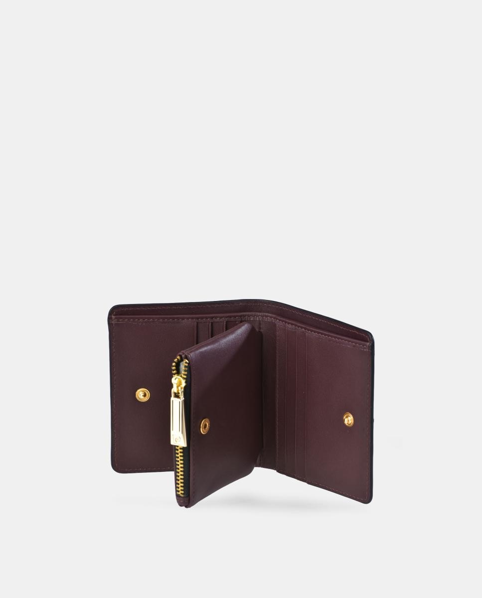 Porta-Moedas em Pele Suave com Fecho de Correr e Secção para Notas Vermelho-escuro-4