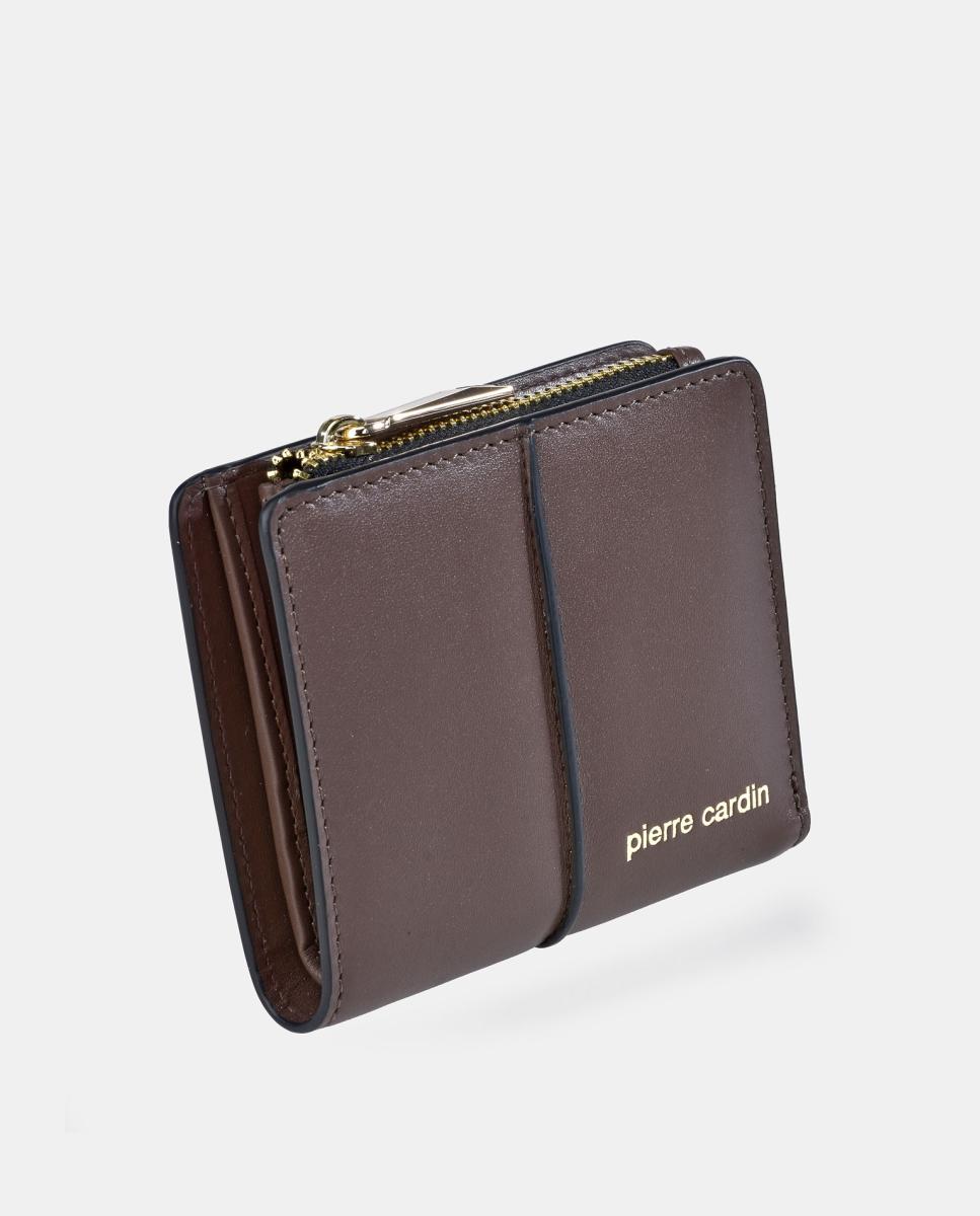 Porta-Moedas em Pele Suave com Fecho de Correr e Secção para Notas Castanho-chocolate-2