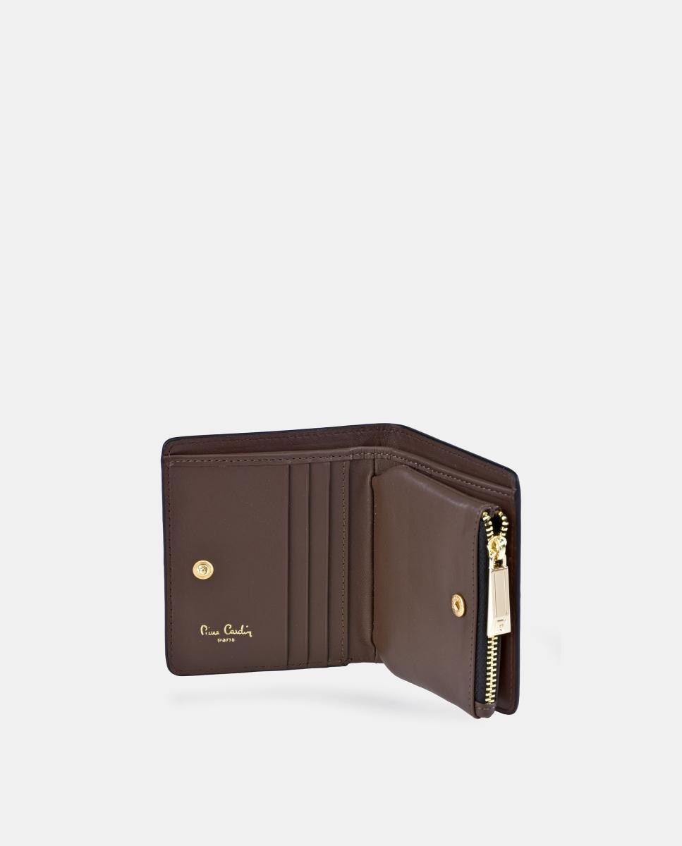 Porta-Moedas em Pele Suave com Fecho de Correr e Secção para Notas Castanho-chocolate-3