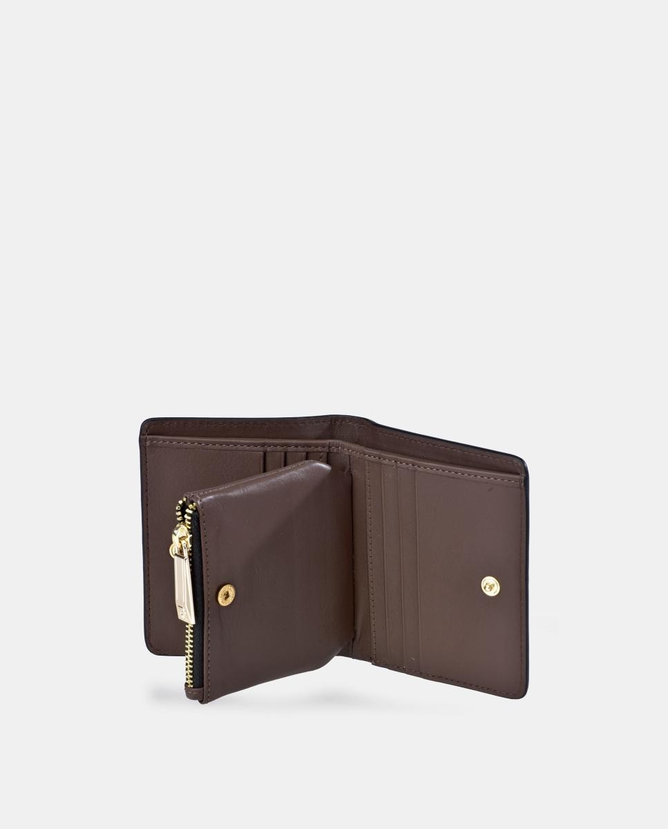 Porta-Moedas em Pele Suave com Fecho de Correr e Secção para Notas Castanho-chocolate-4