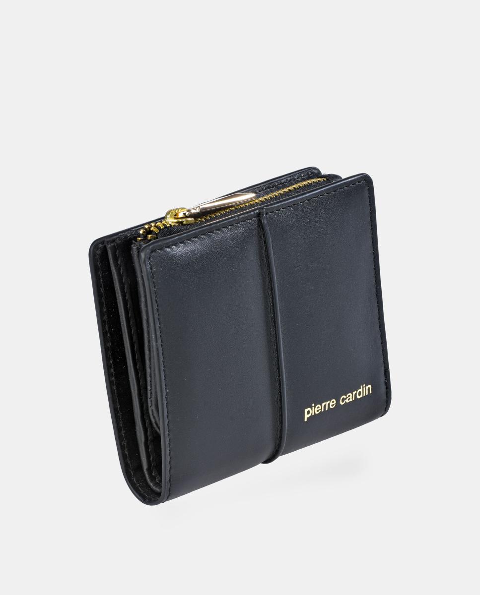 Porta-Moedas em Pele Suave com Fecho de Correr e Secção para Notas Preto-2