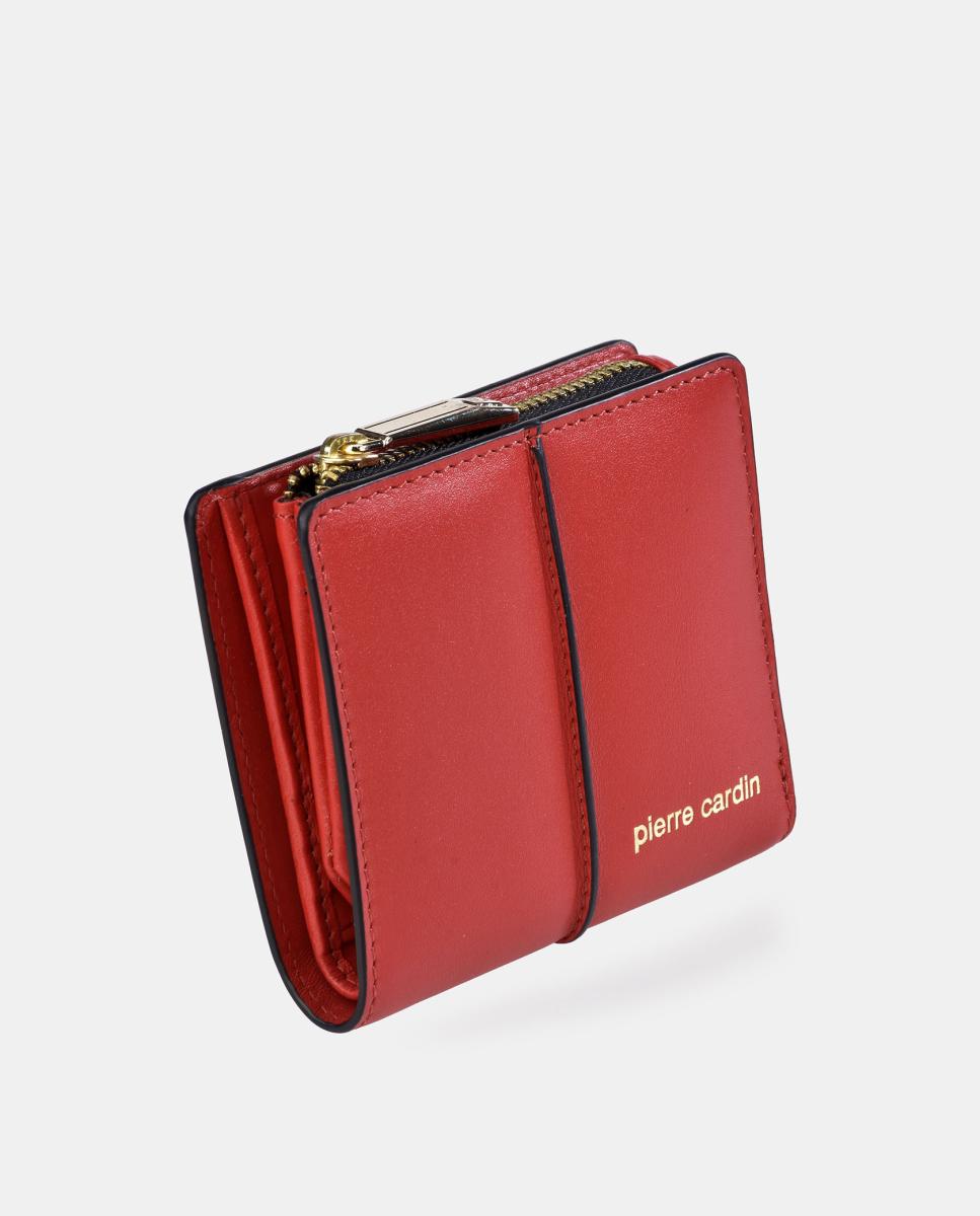 Porta-Moedas em Pele Suave com Fecho de Correr e Secção para Notas Vermelho-2