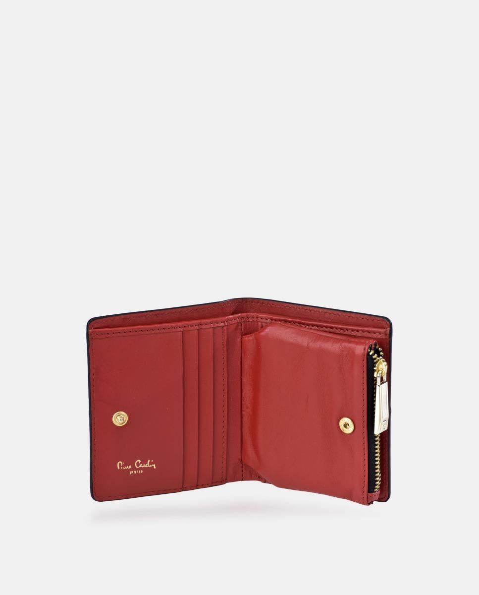 Porta-Moedas em Pele Suave com Fecho de Correr e Secção para Notas Vermelho-3