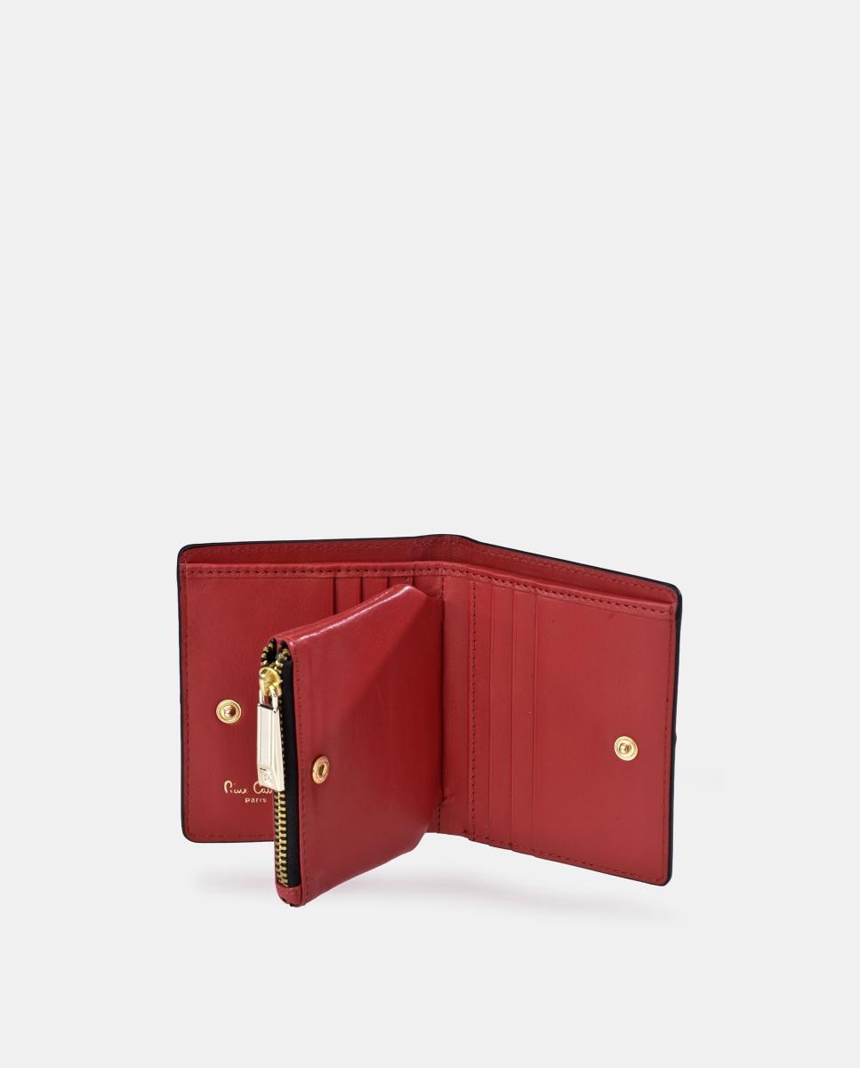 Porta-Moedas em Pele Suave com Fecho de Correr e Secção para Notas Vermelho-4