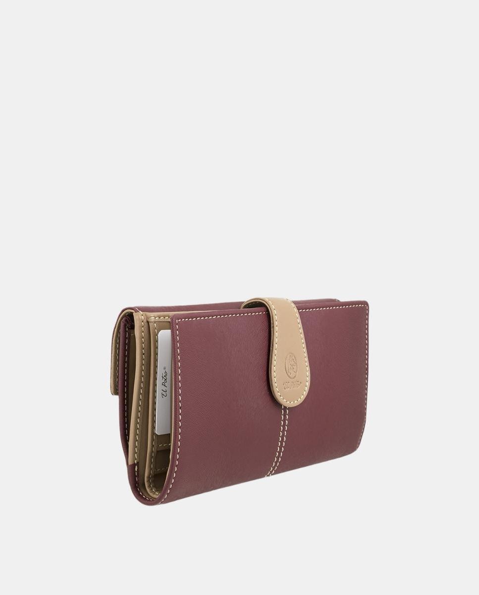 Billetero cartera de señora fabricado en piel vacuno y lona canvas - El Potro - Rojo Granate Rojo Granate-2