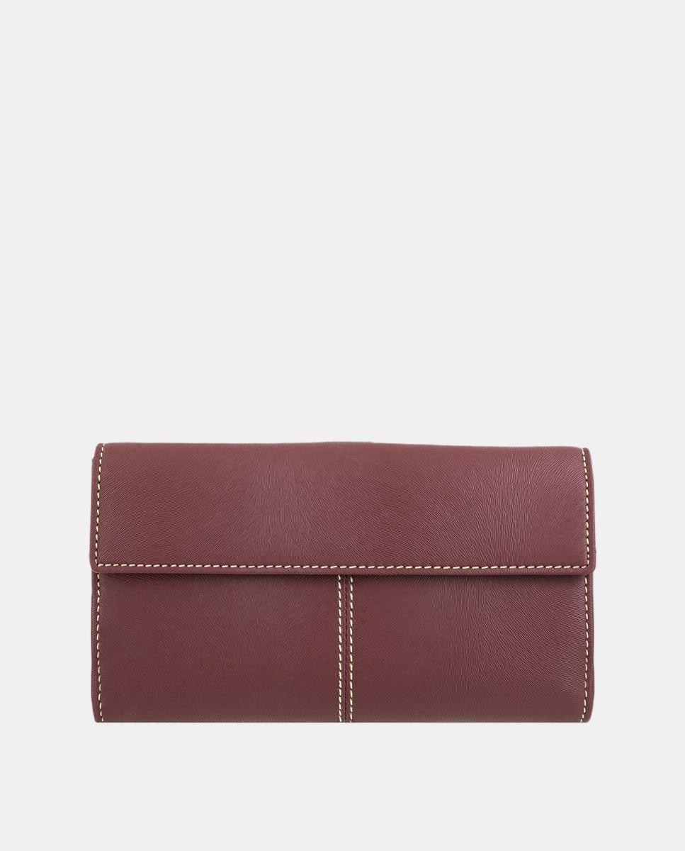 Billetero cartera de señora fabricado en piel vacuno y lona canvas - El Potro - Rojo Granate Rojo Granate-3