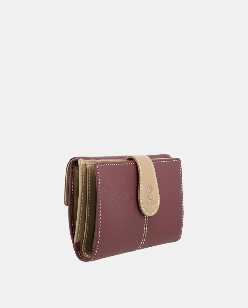 Billetero cartera de señora fabricado en piel vacuno y lona canvas - El Potro - Rojo Granate Rojo Granate-2