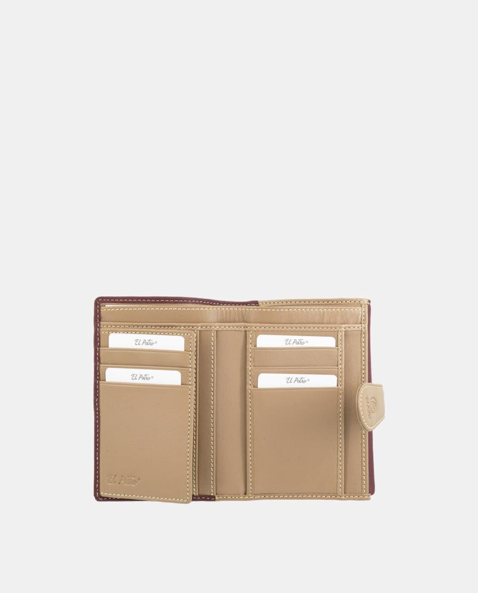 Billetero cartera de señora fabricado en piel vacuno y lona canvas - El Potro - Rojo Granate Rojo Granate-4