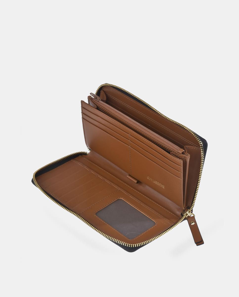 Porta-Moedas Grande em Pele e Croute com Secção para Notas e Fecho de Correr Couro-3