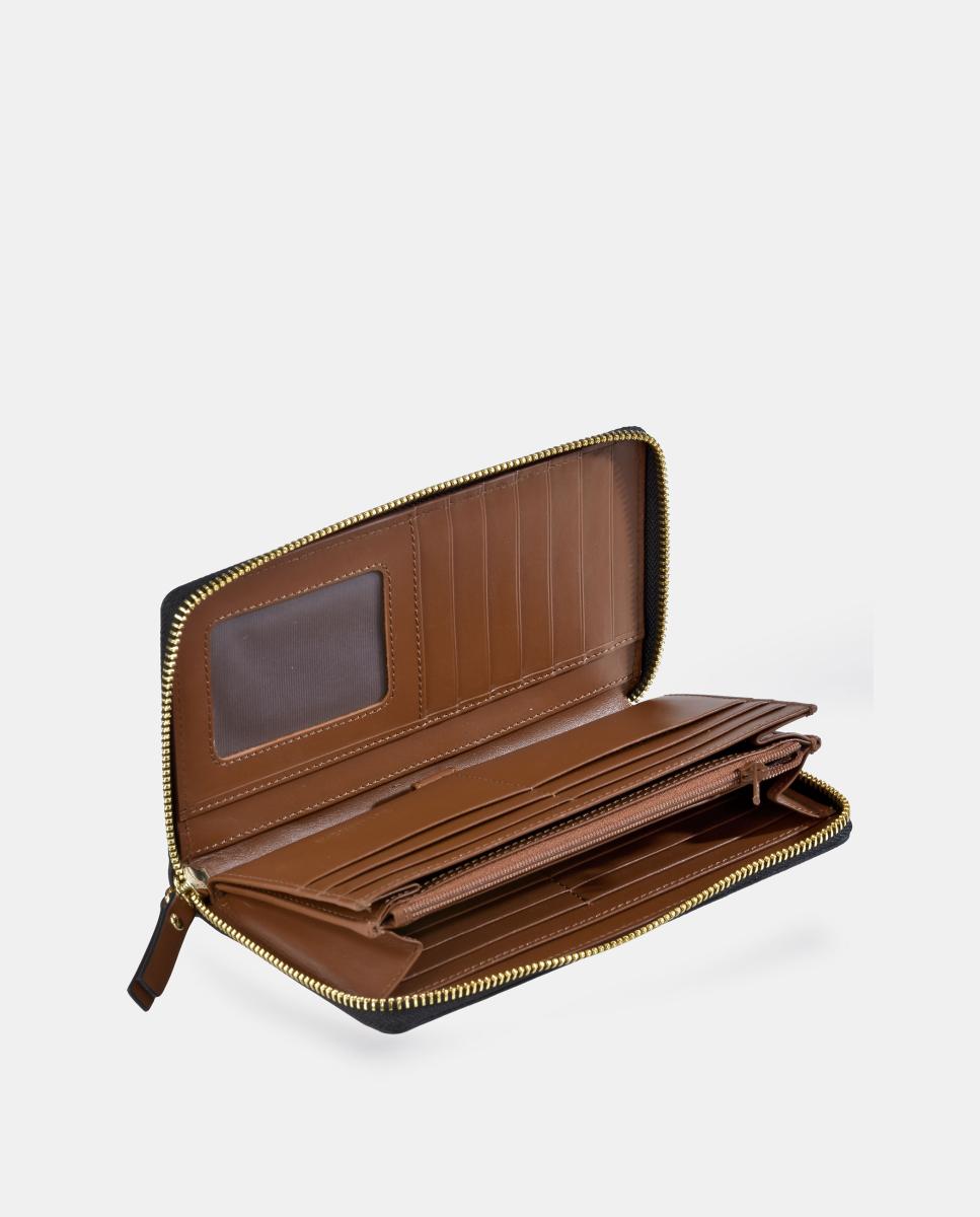 Porta-Moedas Grande em Pele e Croute com Secção para Notas e Fecho de Correr Couro-4