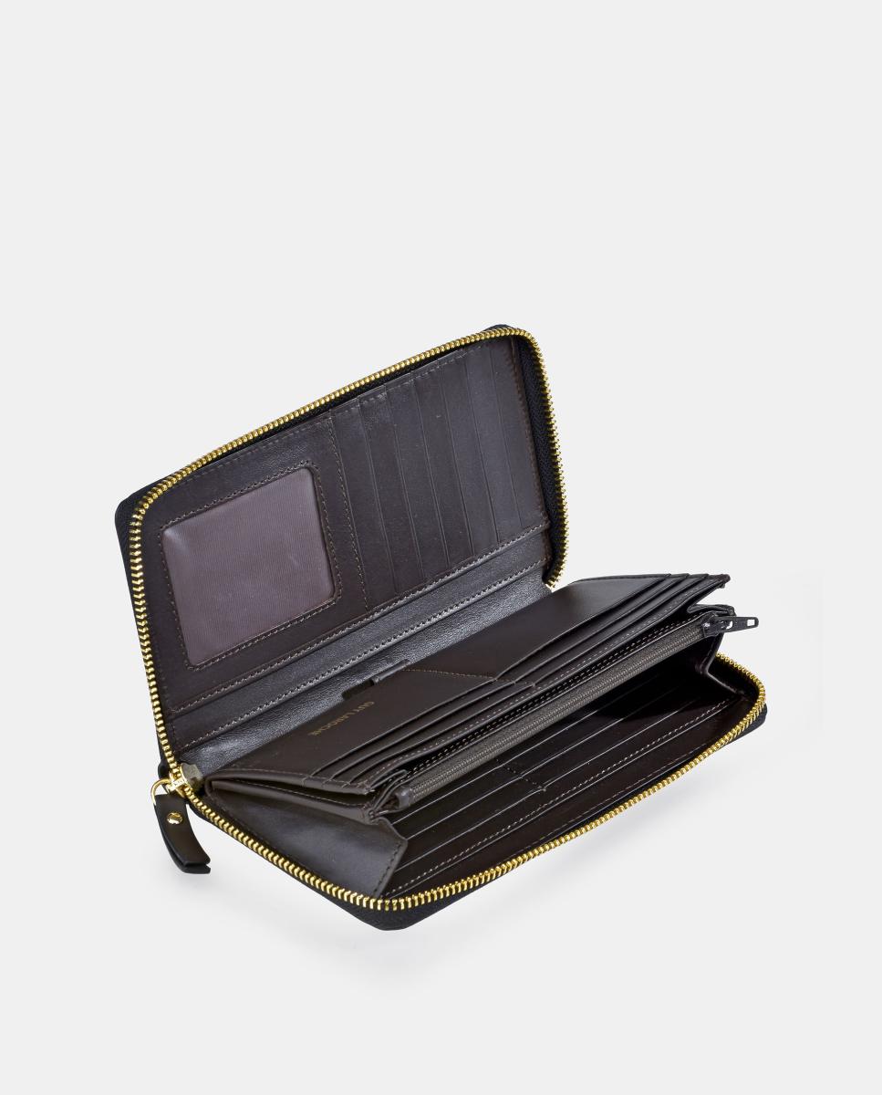 Porta-Moedas Grande em Pele e Croute com Secção para Notas e Fecho de Correr Castanho taupe-4