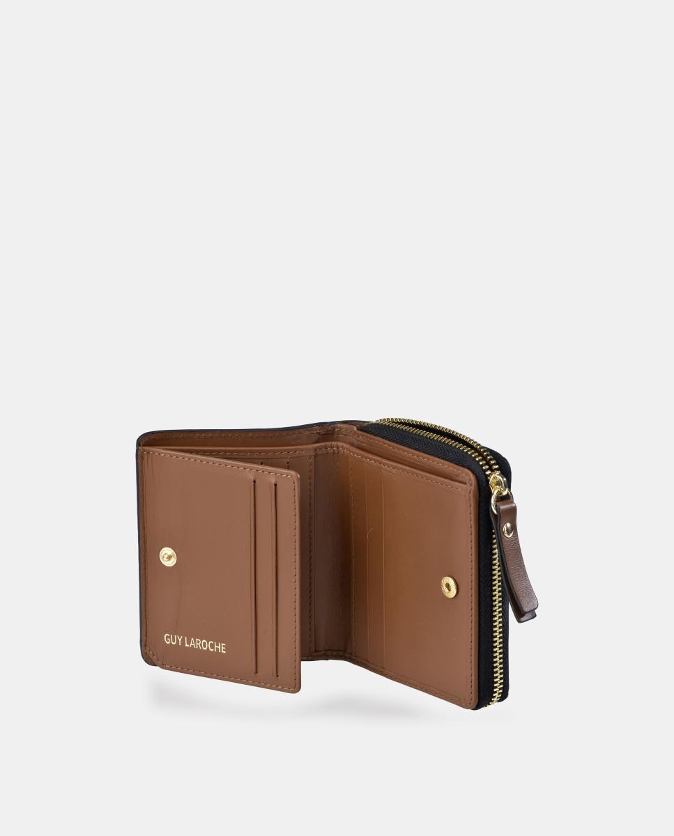 Porta-Moedas em Pele e Croute com Porta-Cartões e Fecho de Correr Couro-4