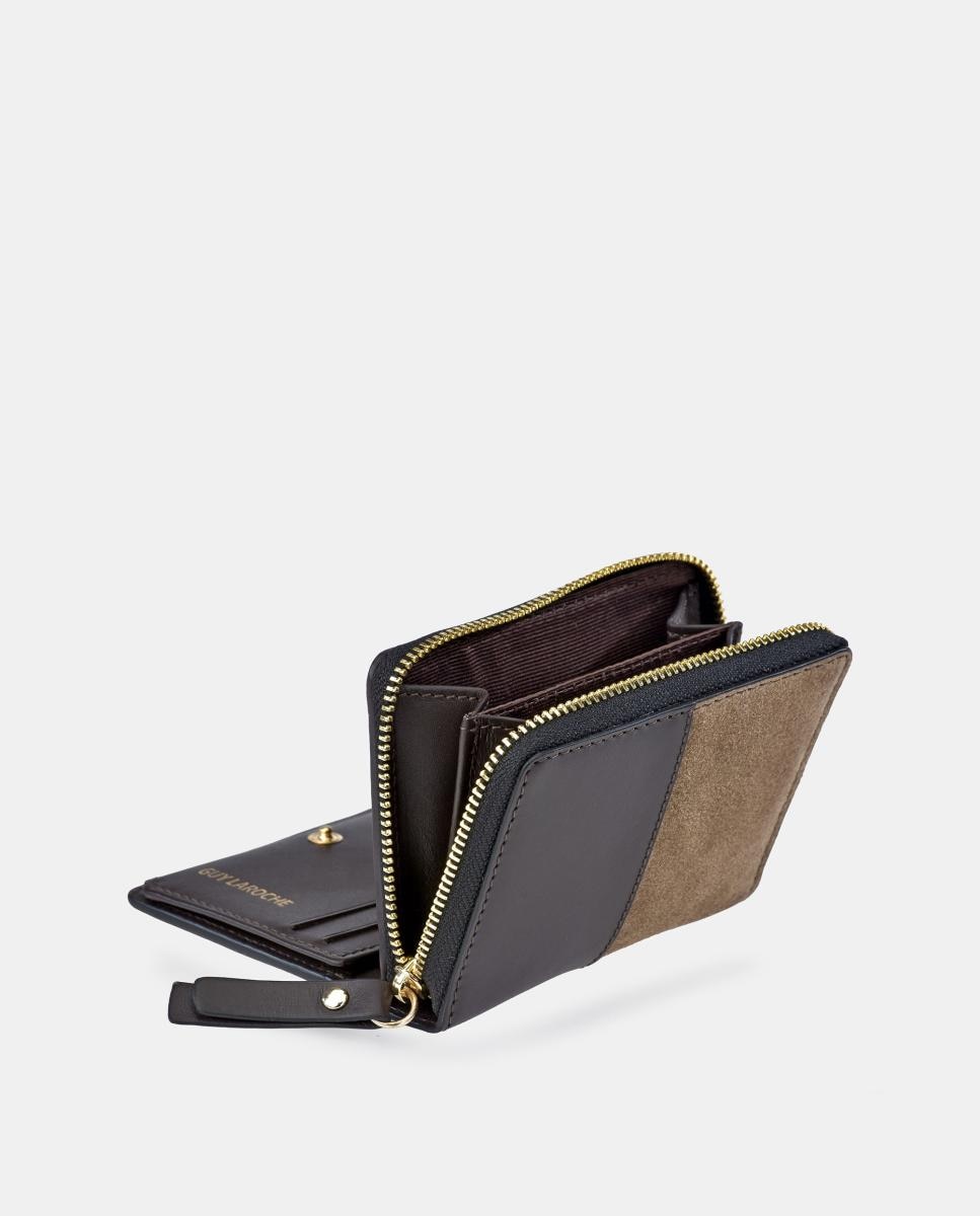 Porta-Moedas em Pele e Croute com Porta-Cartões e Fecho de Correr Castanho taupe-3