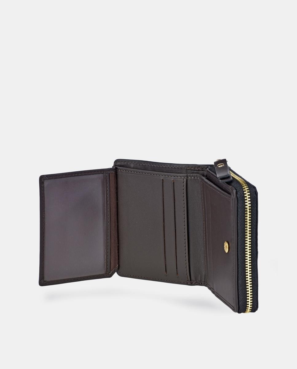 Porta-Moedas em Pele e Croute com Porta-Cartões e Fecho de Correr Castanho taupe-4