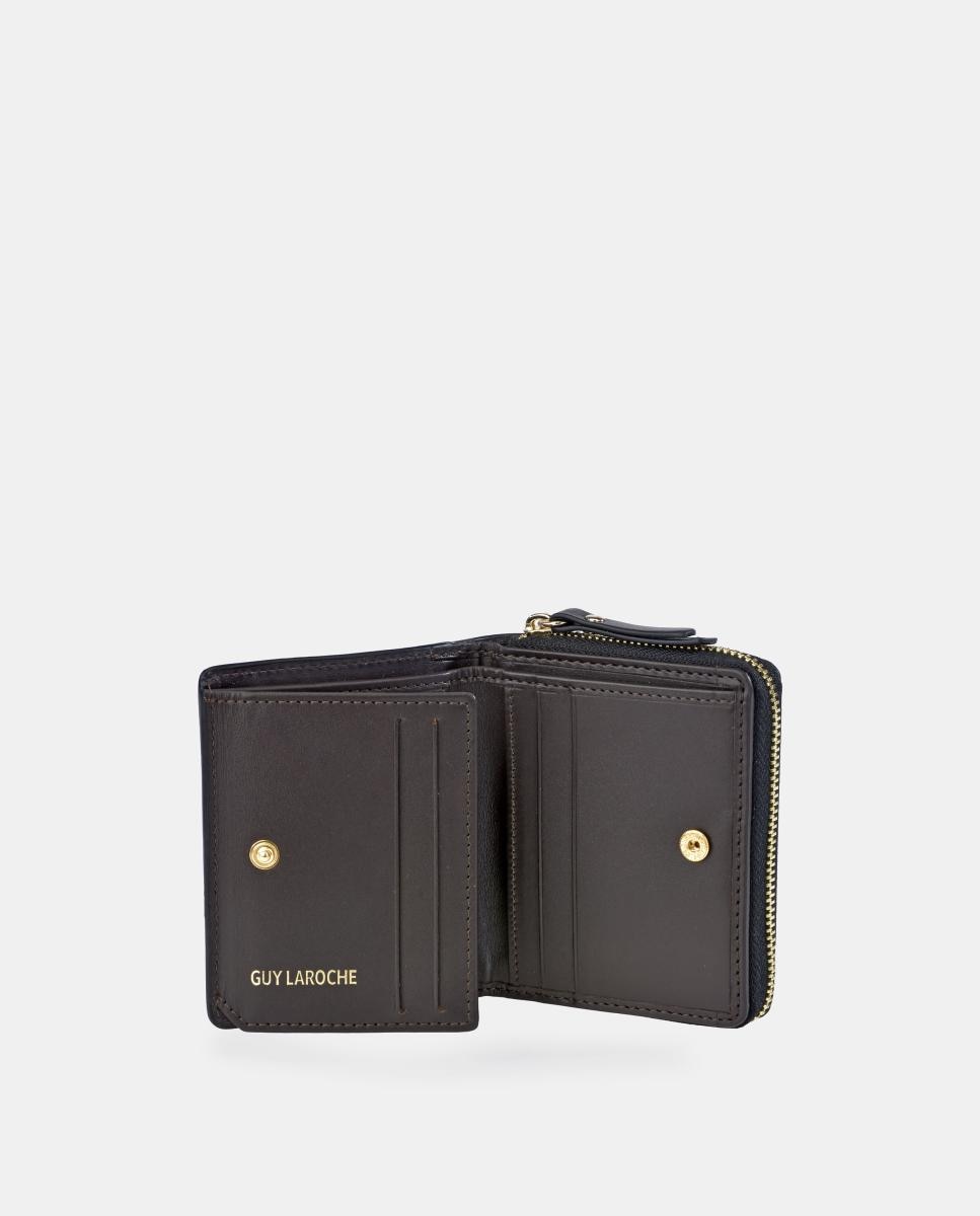 Porta-Moedas em Pele e Croute com Porta-Cartões e Fecho de Correr Castanho taupe-5