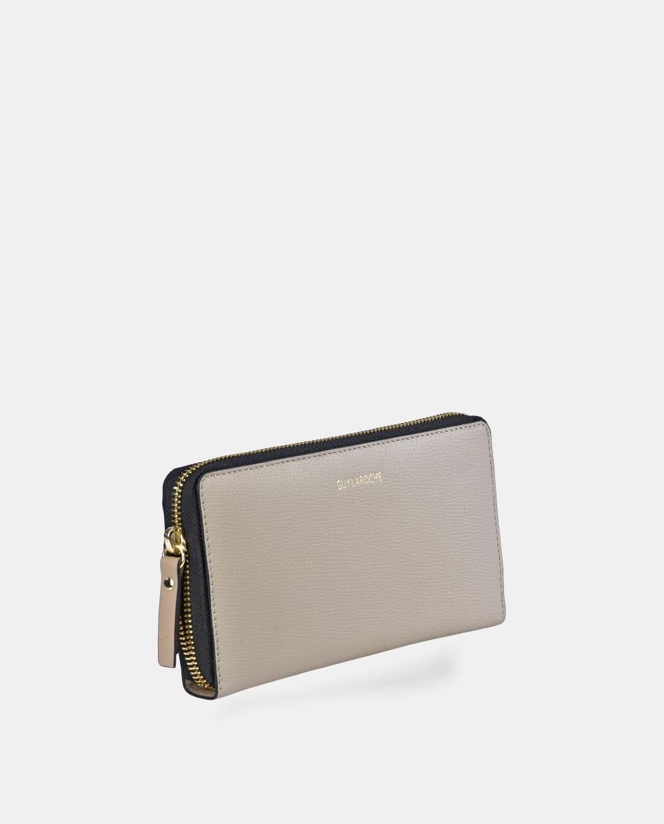 Porta-Moedas Grande em Pele com Fecho de Correr e Secção para Notas Castanho taupe-2