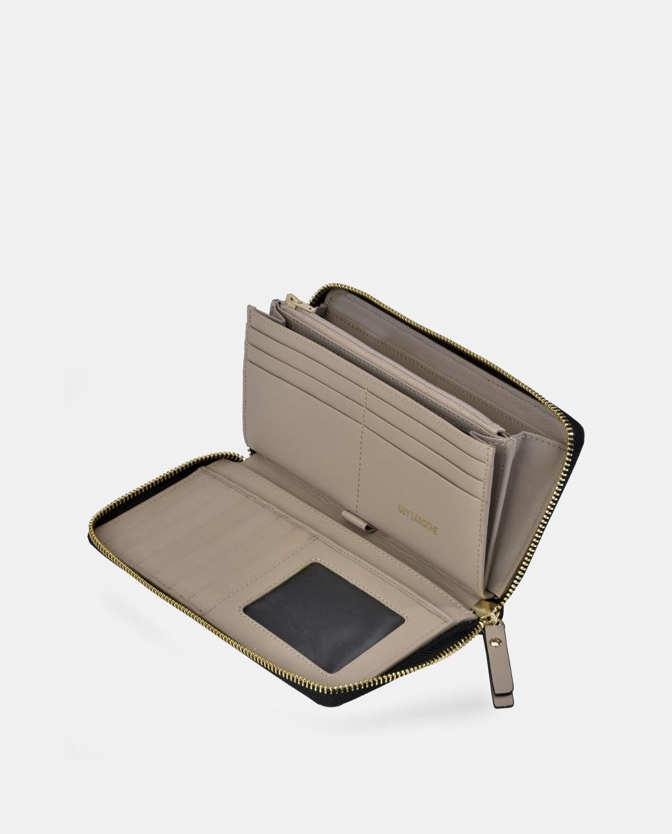 Porta-Moedas Grande em Pele com Fecho de Correr e Secção para Notas Castanho taupe-3