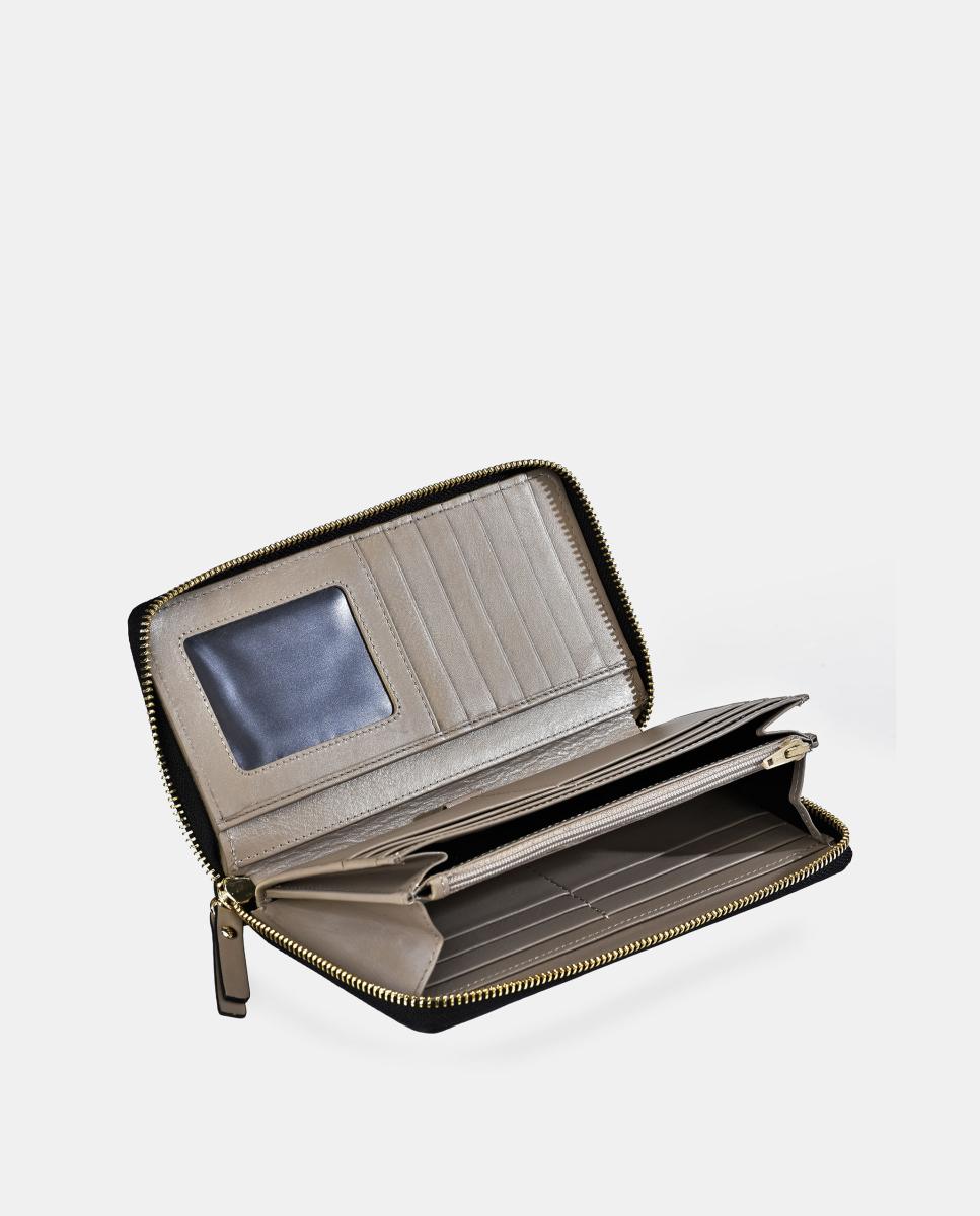 Porta-Moedas Grande em Pele com Fecho de Correr e Secção para Notas Castanho taupe-4