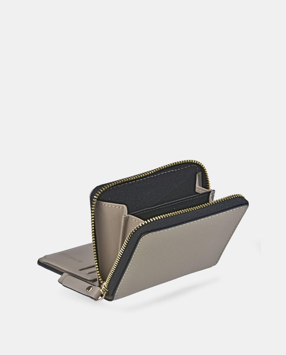Porta-Moedas em Pele e Croute com Porta-Cartões e Fecho de Correr Castanho taupe-3