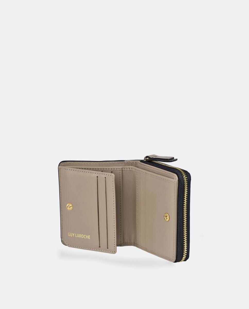 Porta-Moedas em Pele e Croute com Porta-Cartões e Fecho de Correr Castanho taupe-4