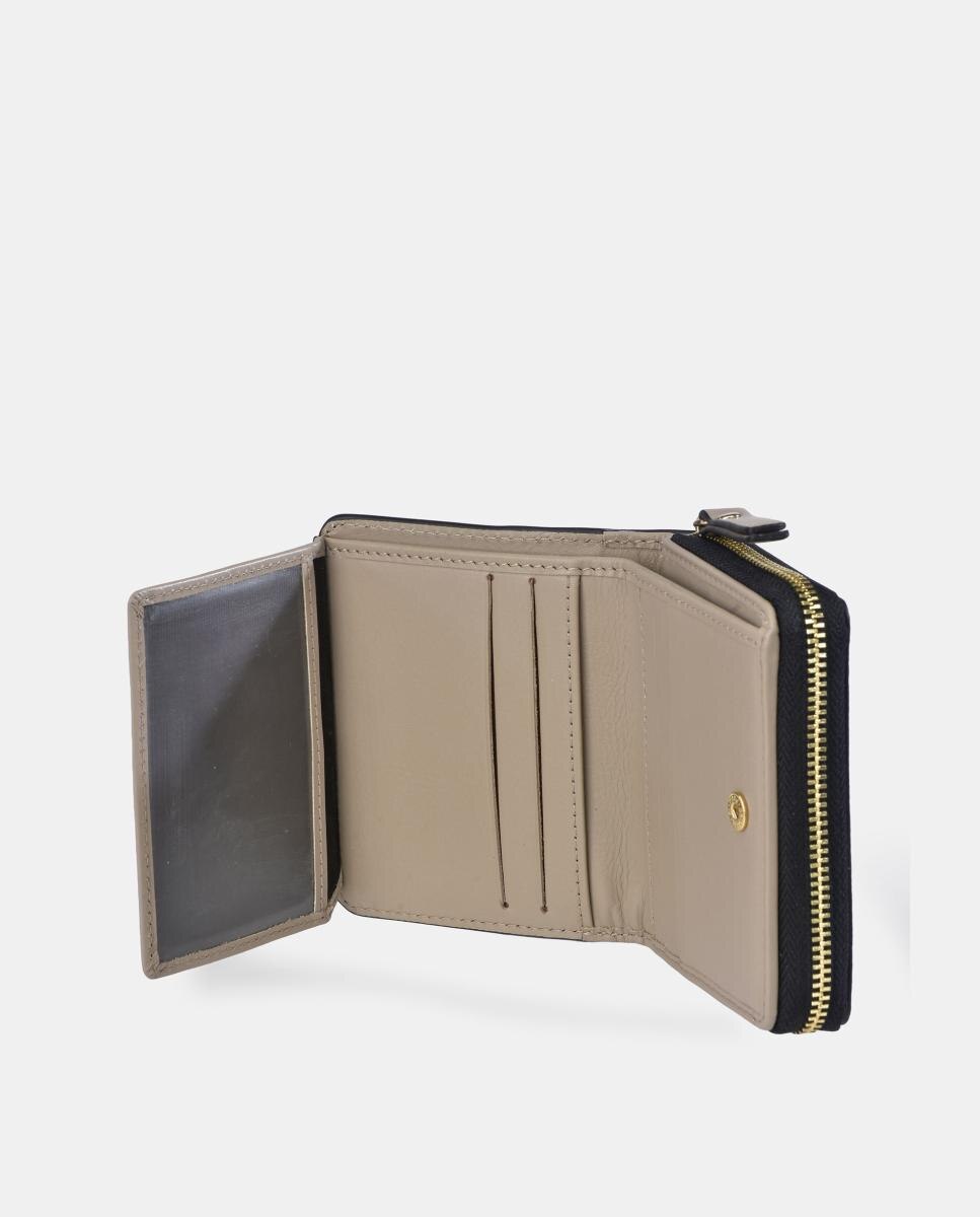 Porta-Moedas em Pele e Croute com Porta-Cartões e Fecho de Correr Castanho taupe-5