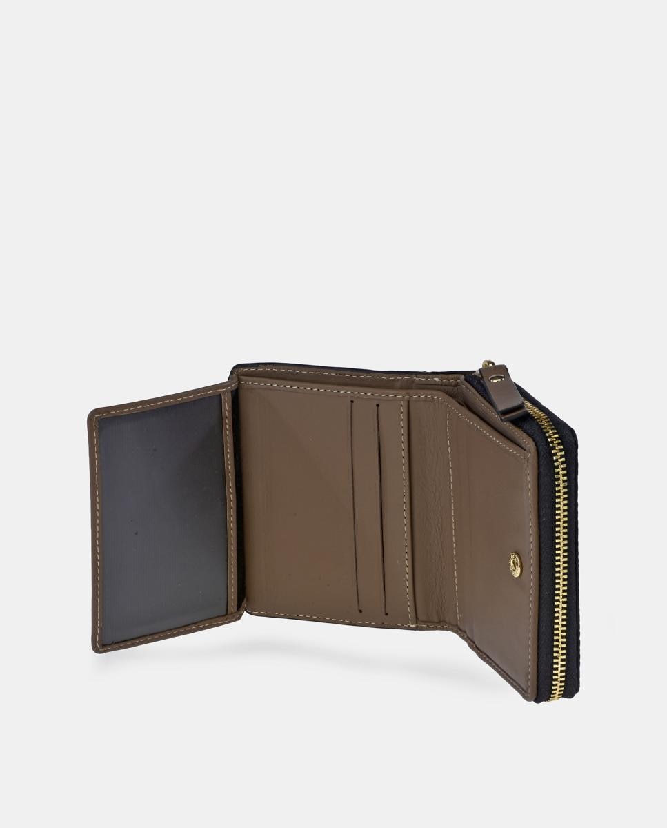 Porta-Moedas Pequeno em Pele Floater com Secção para Notas e Fecho de Correr Castanho Suave-4