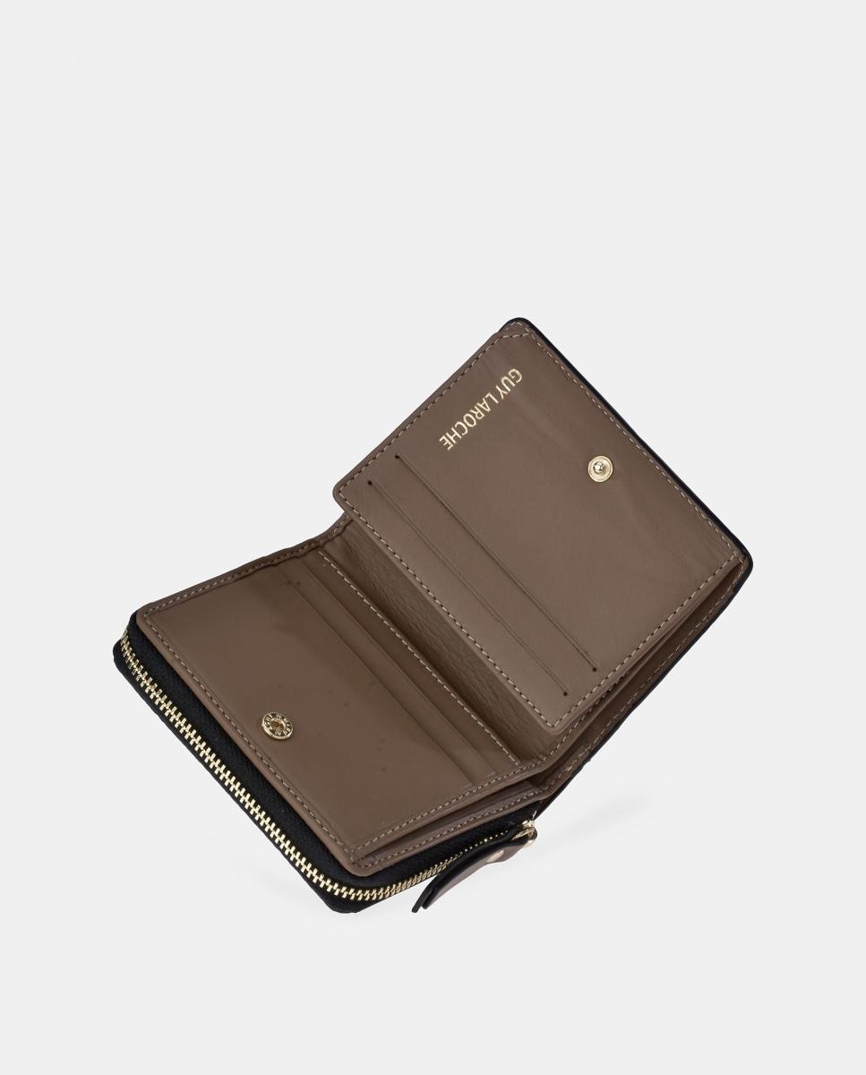 Porta-Moedas Pequeno em Pele Floater com Secção para Notas e Fecho de Correr Castanho Suave-5