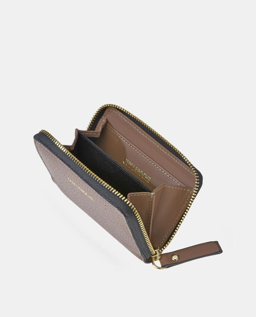 Porta-moedas Pequeno em Pele Floater com Fecho de Correr Castanho Suave-3