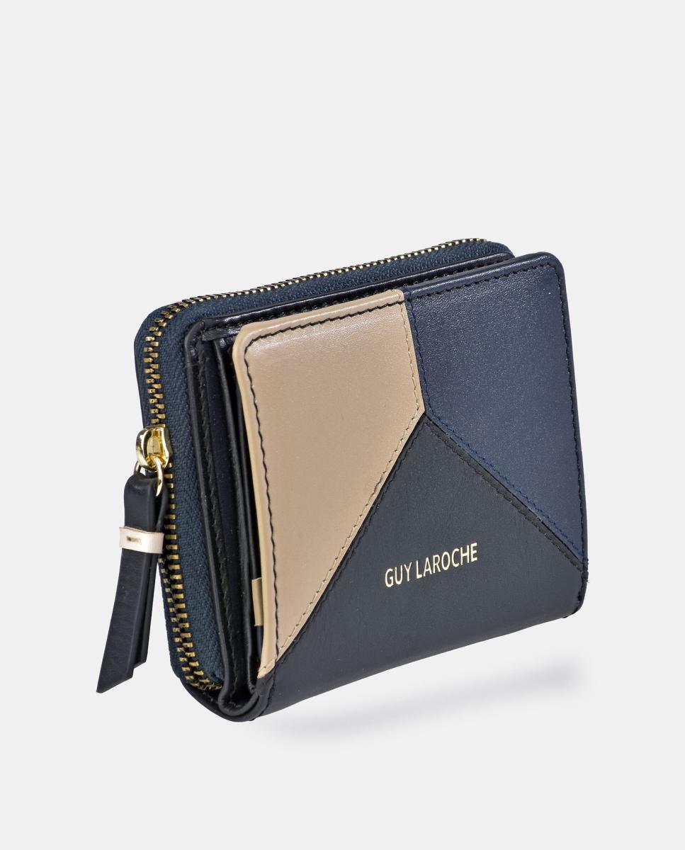 Porta-Moedas Mini em Pele Combinada com Fecho de Correr Preto-2