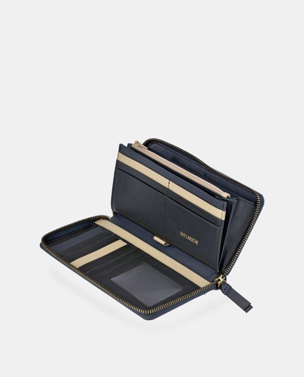 Porta-Moedas Grande em Pele Combinada com Fecho de Correr Preto-3
