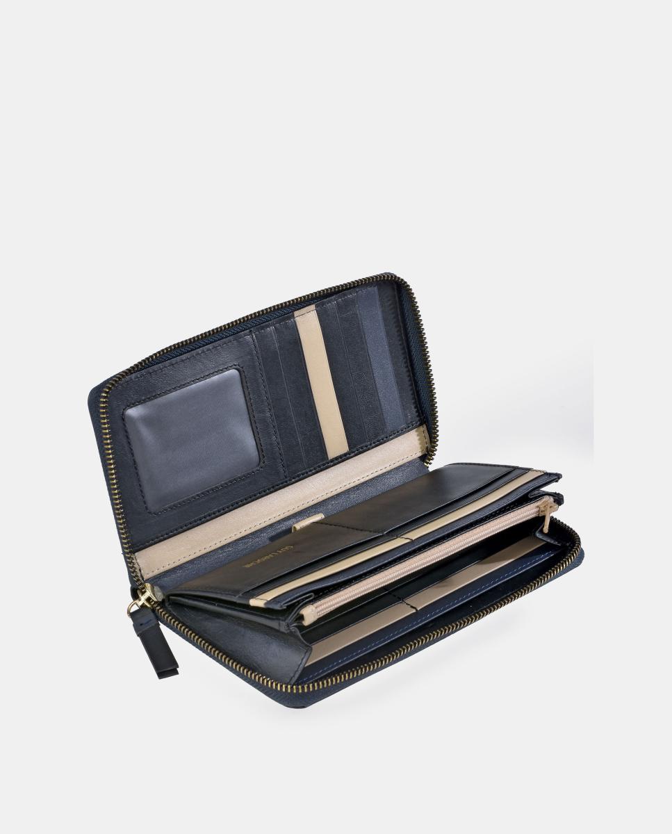 Porta-Moedas Grande em Pele Combinada com Fecho de Correr Preto-4