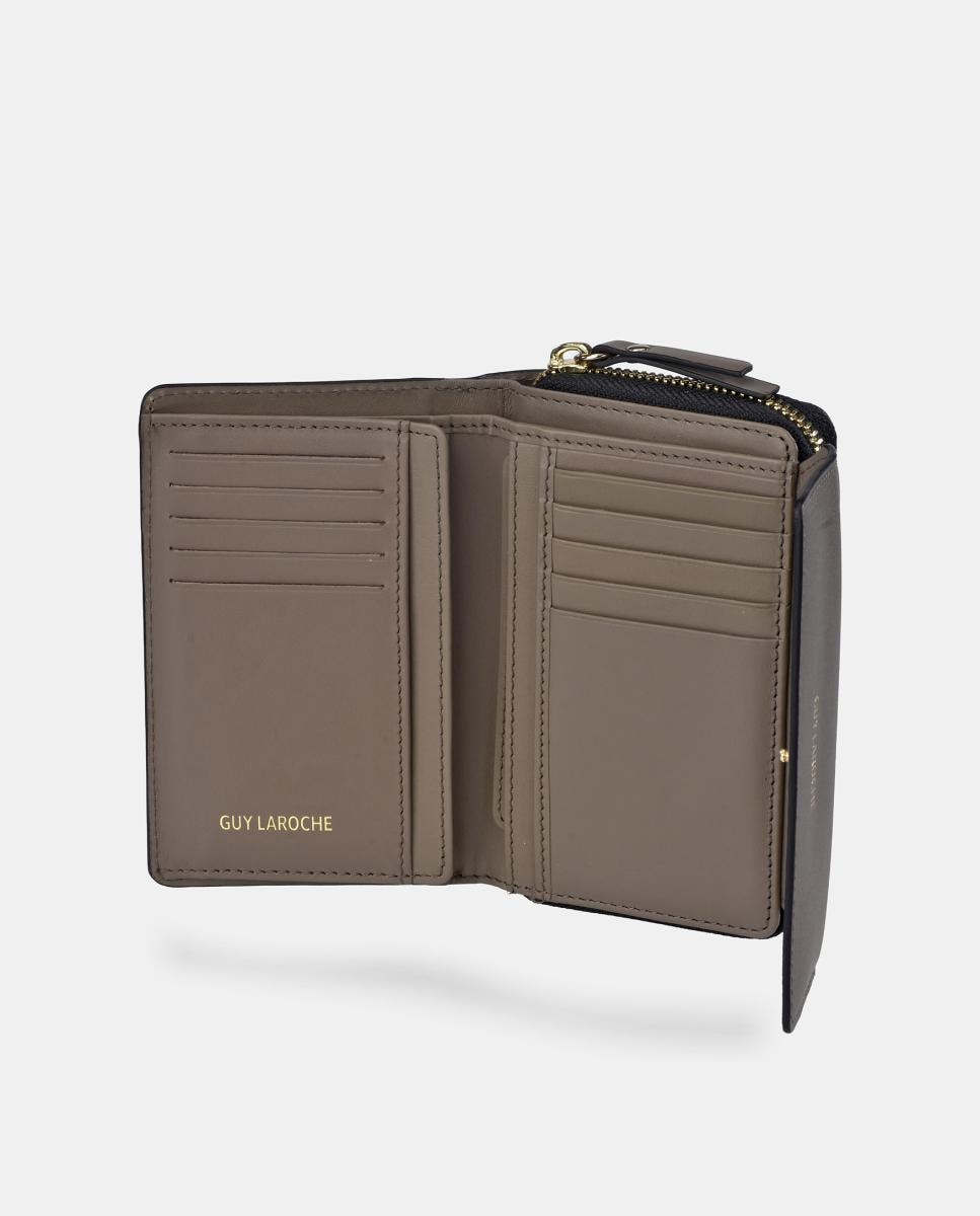 Porta-Moedas Médio em Pele com Secção para Notas, Fecho de Correr e Aba Castanho taupe-4