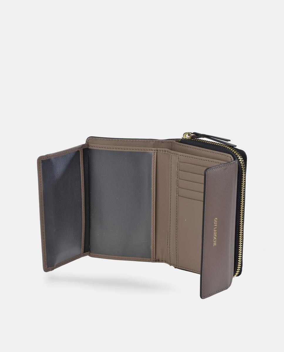 Porta-Moedas Médio em Pele com Secção para Notas, Fecho de Correr e Aba Castanho taupe-5