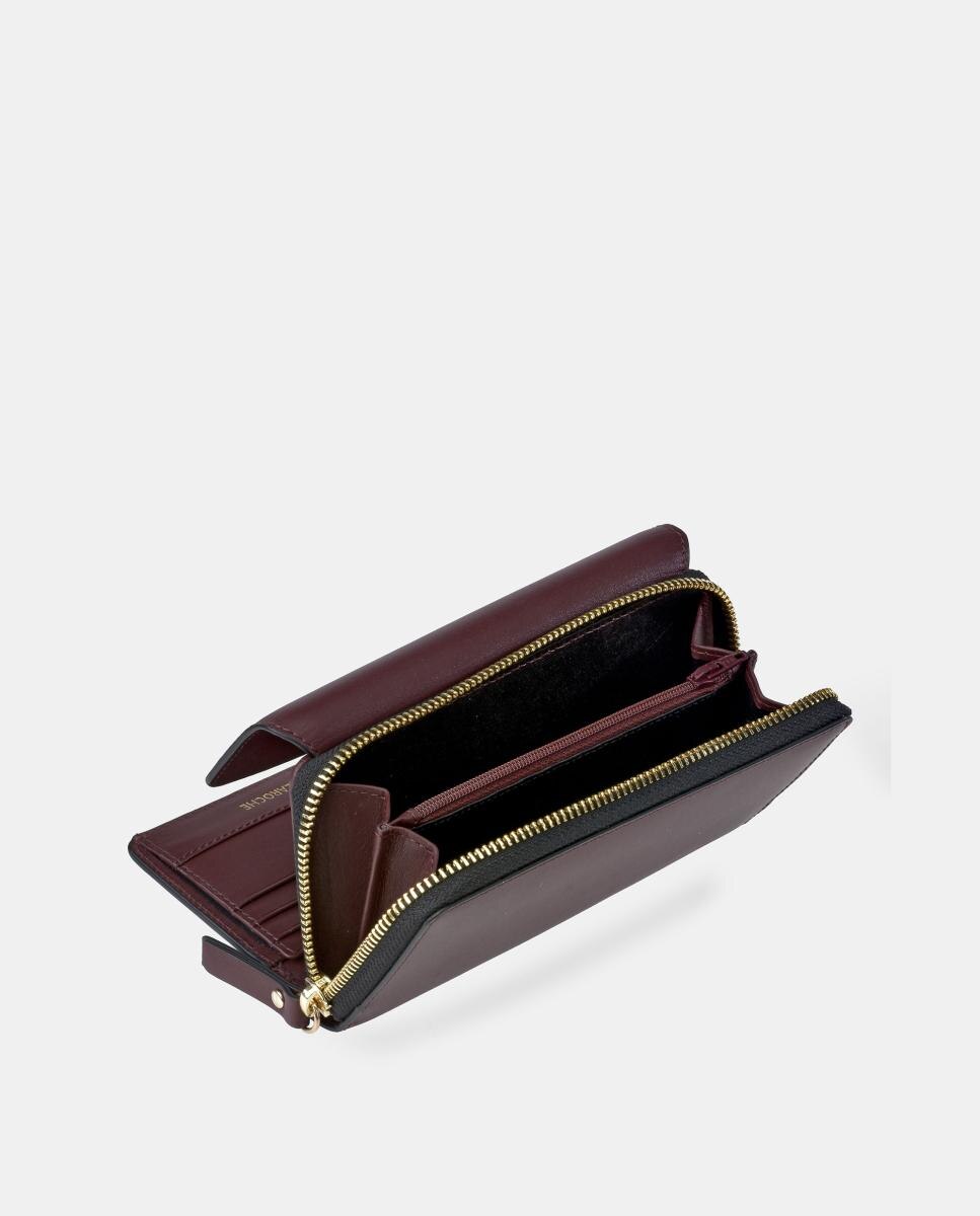 Porta-Moedas em Pele com Porta-Cartões e Fecho de Correr Vermelho-escuro-3