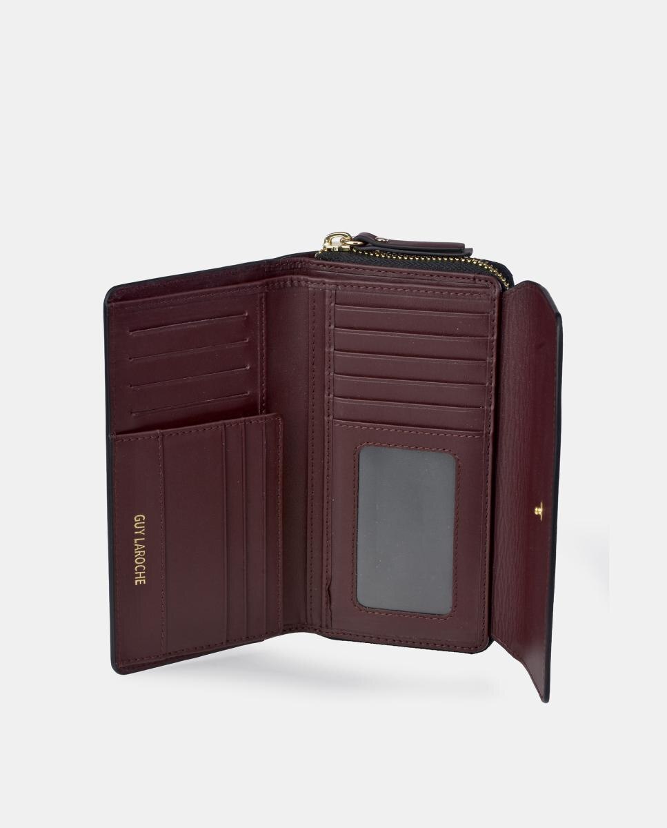 Porta-Moedas em Pele com Porta-Cartões e Fecho de Correr Vermelho-escuro-4
