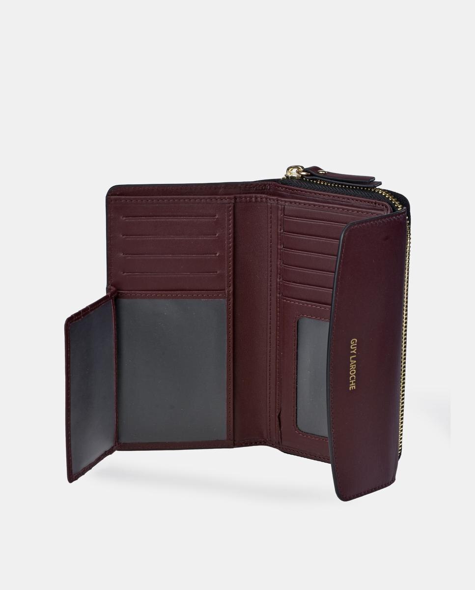 Porta-Moedas em Pele com Porta-Cartões e Fecho de Correr Vermelho-escuro-5