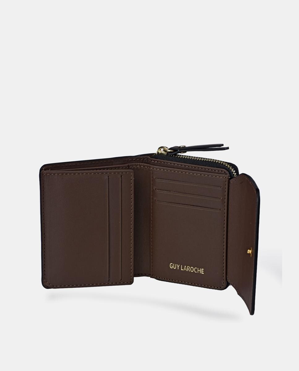 Porta-Moedas Mini em Pele com Secção para Notas e Aba Castanho-chocolate-4