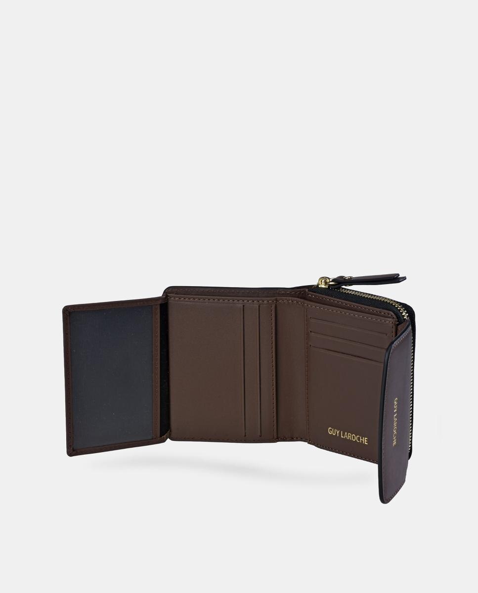 Porta-Moedas Mini em Pele com Secção para Notas e Aba Castanho-chocolate-5