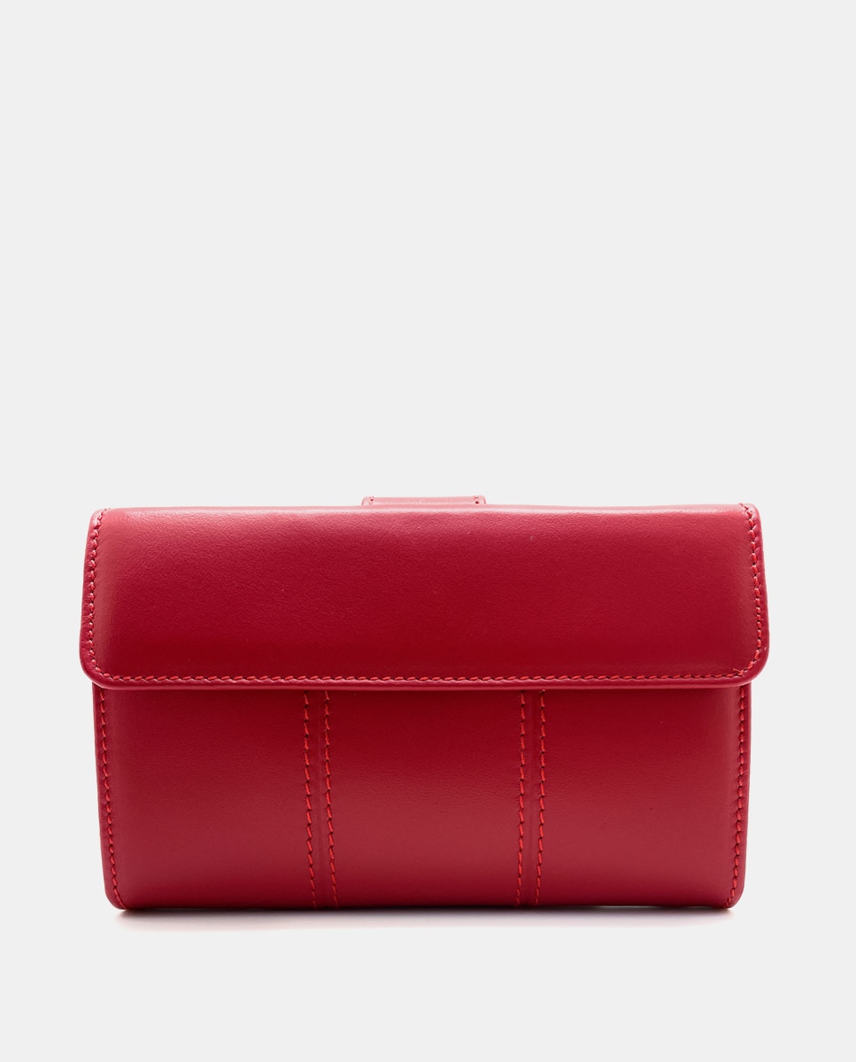 Carteira Média de Pele com Porta-Cartões Interiores - Vermelho Vermelho-3