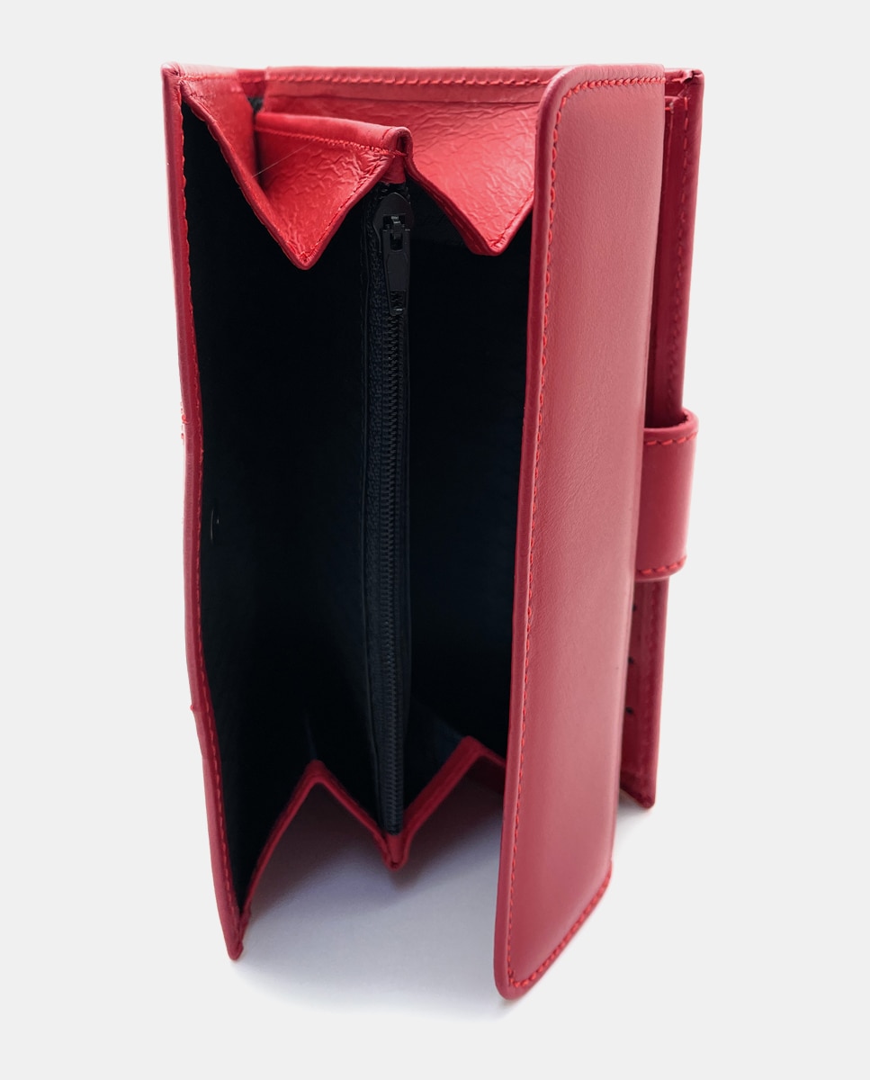 Carteira Média de Pele com Porta-Cartões Interiores - Vermelho Vermelho-4