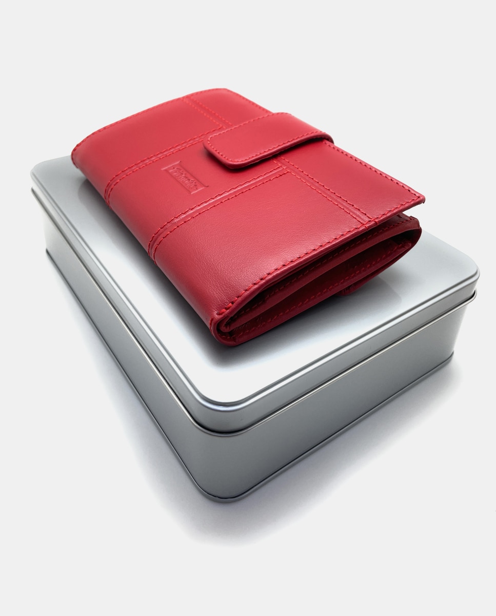 Carteira Média de Pele com Porta-Cartões Interiores - Vermelho Vermelho-5