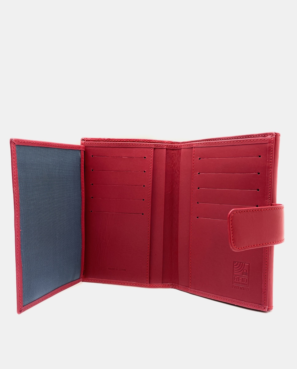 Carteira Média de Pele com Porta-Cartões Interiores - Vermelho Vermelho-6