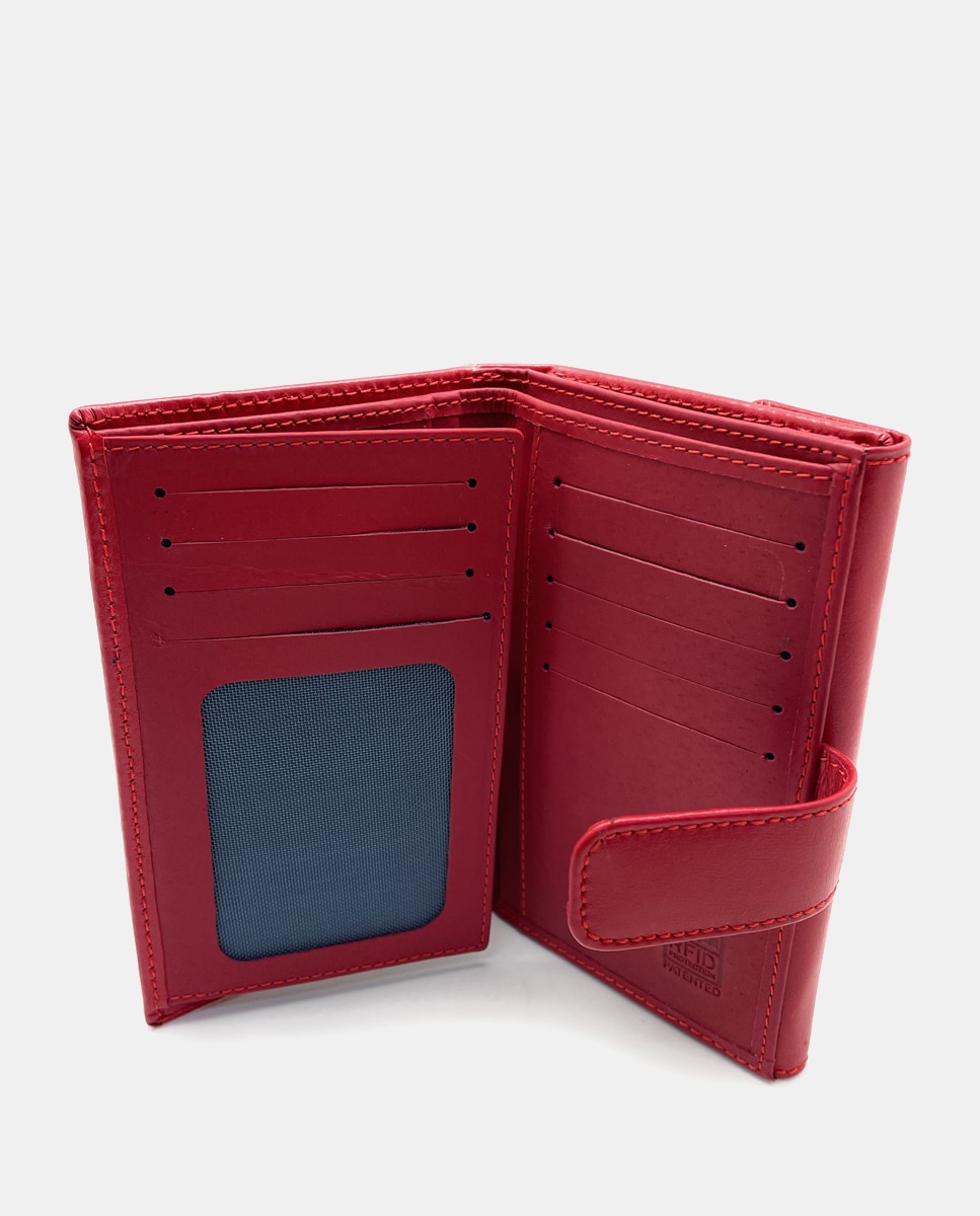 Carteira Pequena de Pele com Porta-Cartões Interiores - Vermelho Vermelho-2