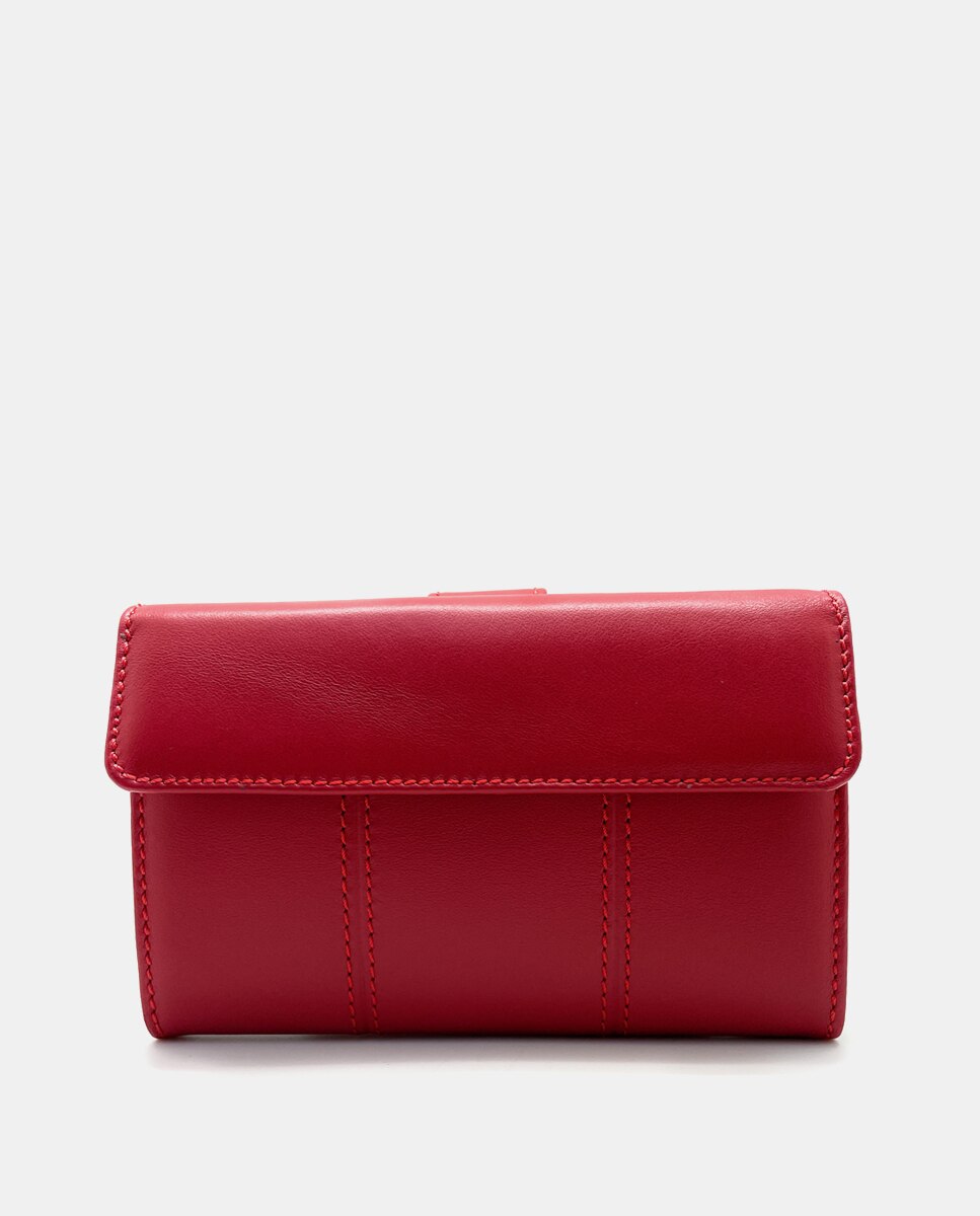 Carteira Pequena de Pele com Porta-Cartões Interiores - Vermelho Vermelho-3