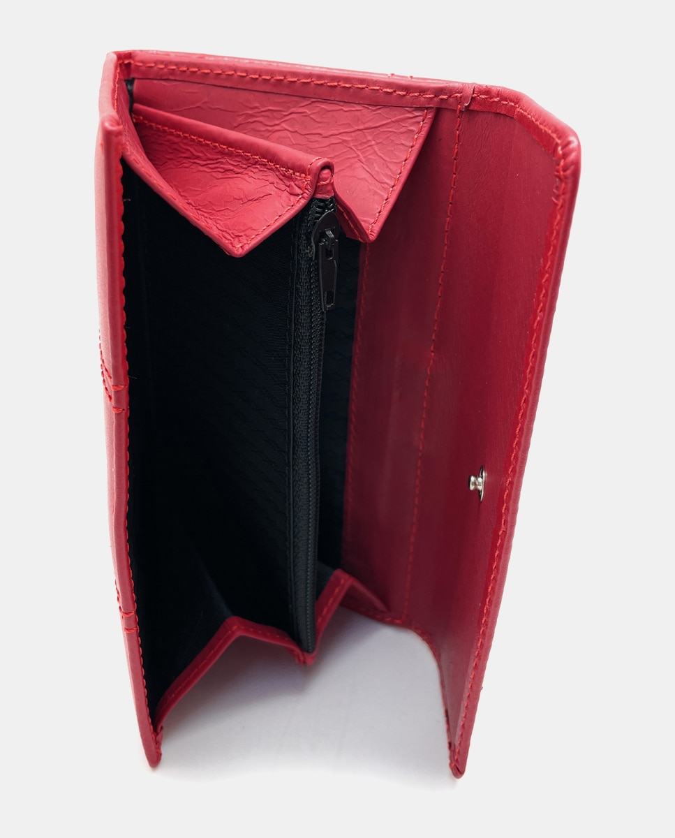 Carteira Pequena de Pele com Porta-Cartões Interiores - Vermelho Vermelho-4