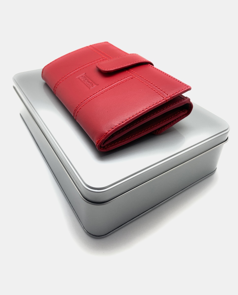Carteira Pequena de Pele com Porta-Cartões Interiores - Vermelho Vermelho-5
