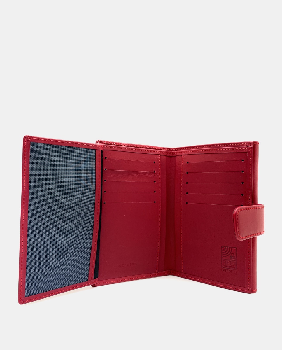 Carteira Pequena de Pele com Porta-Cartões Interiores - Vermelho Vermelho-6