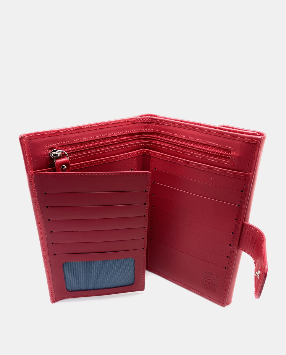 Carteira Grande de Pele com Porta-moedas Exterior - Vermelho Vermelho-2