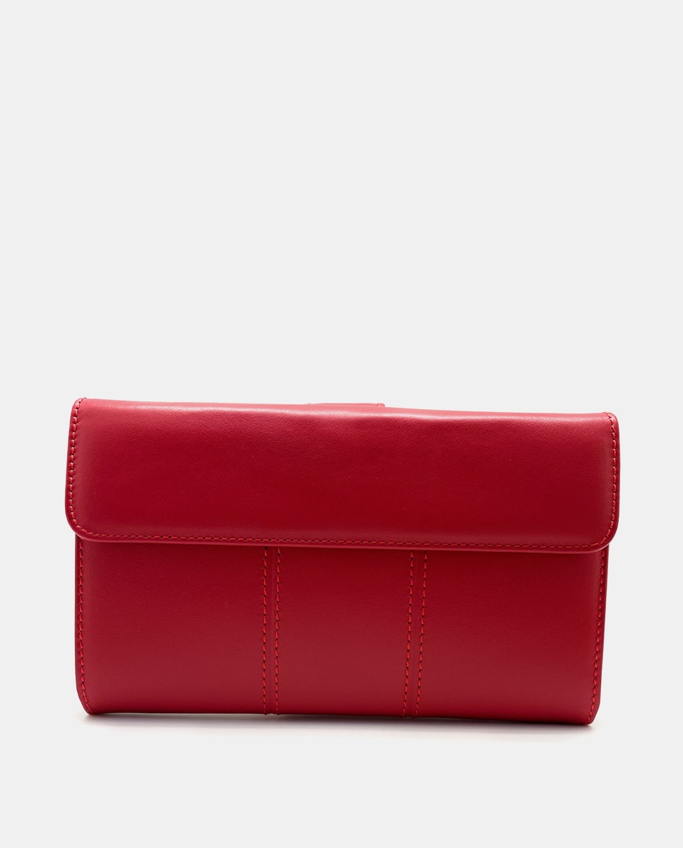 Carteira Grande de Pele com Porta-moedas Exterior - Vermelho Vermelho-3