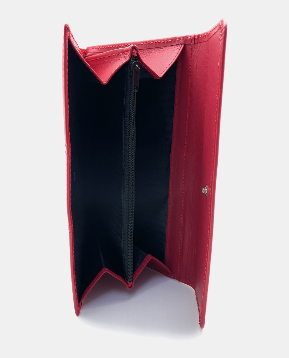 Carteira Grande de Pele com Porta-moedas Exterior - Vermelho Vermelho-4